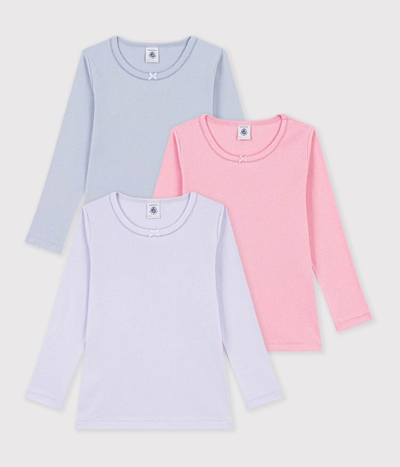 Pack of children's long-sleeved plain T-shirts