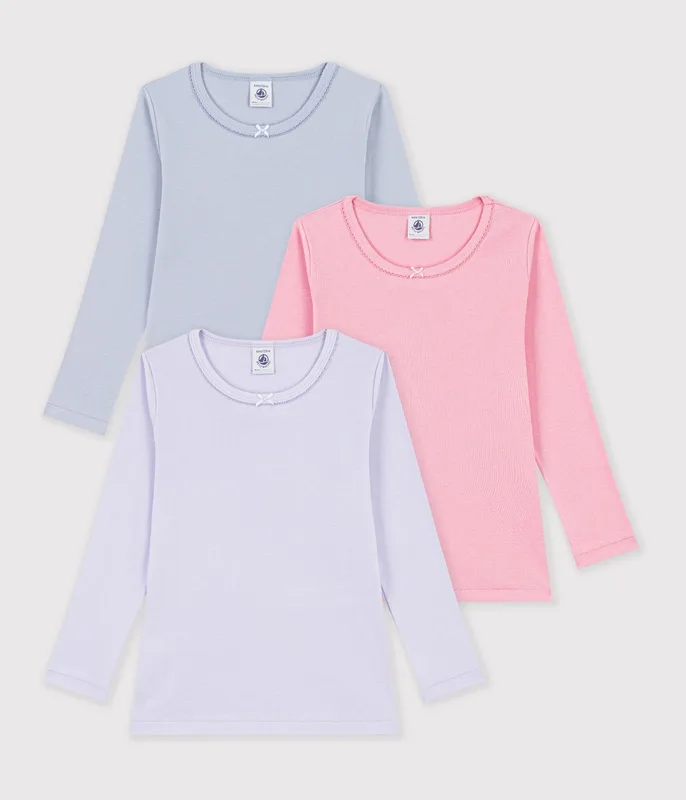 Pack of children's long-sleeved plain T-shirts