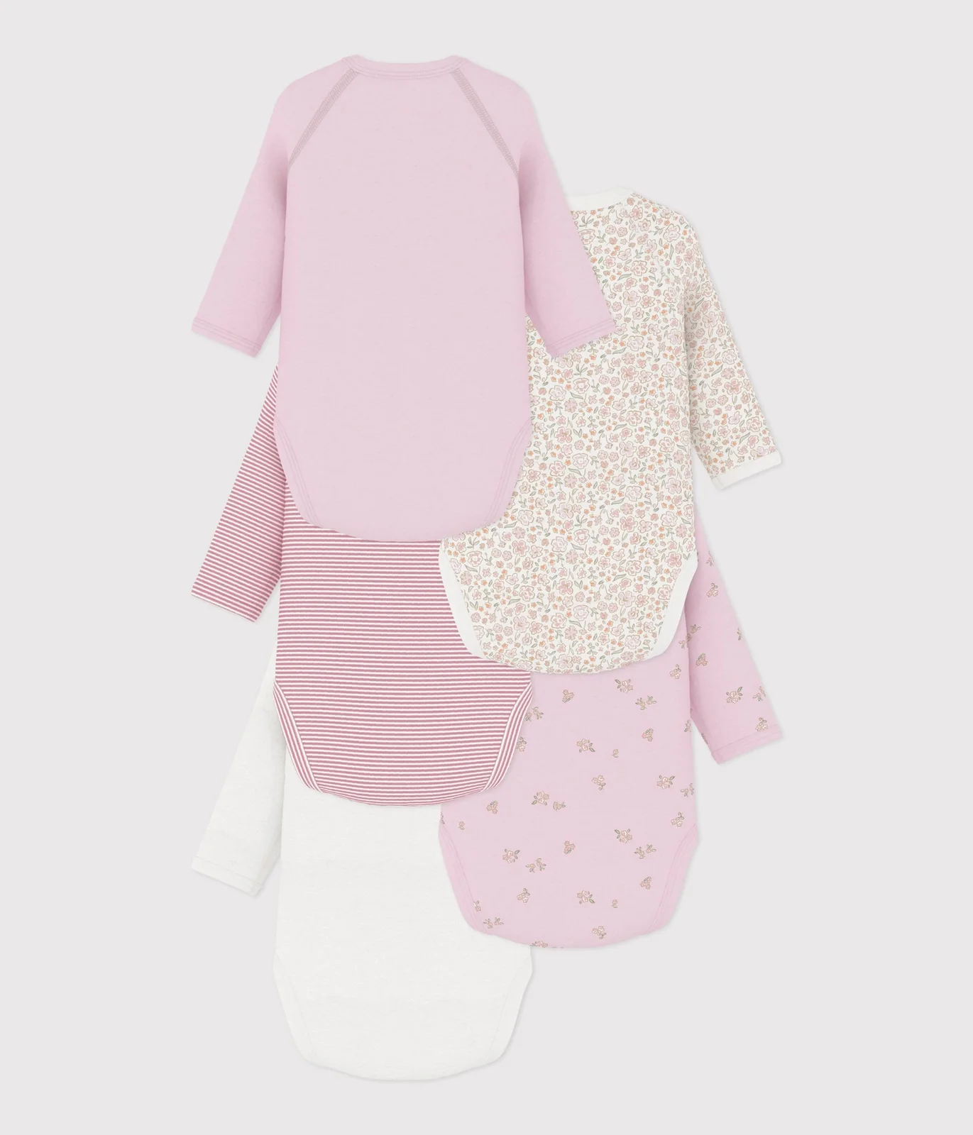 Pack of long-sleeved printed cotton wrapover bodies for babies
