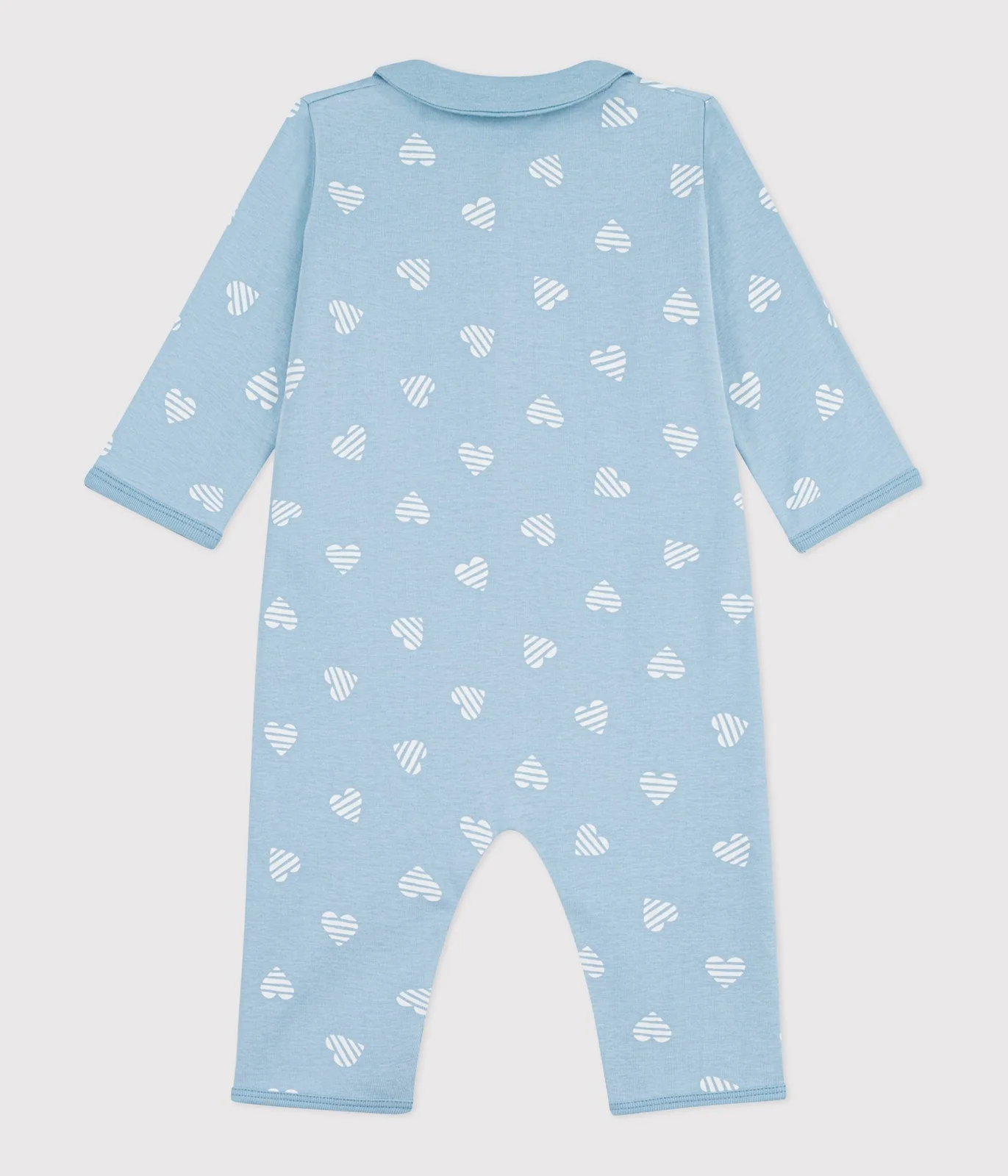 Babies' heart print footless cotton pyjama suit with a collar