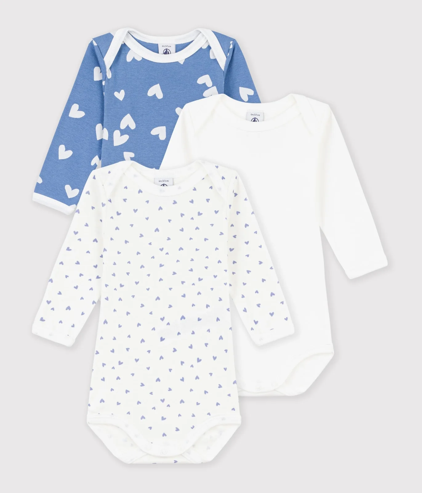 Pack of long-sleeved heart print cotton bodies for babies