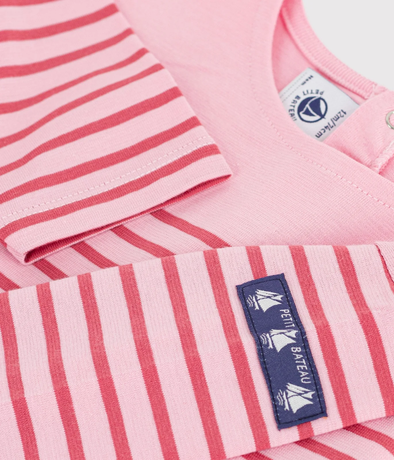 Babies' long-sleeved stripy cotton T-shirt.
