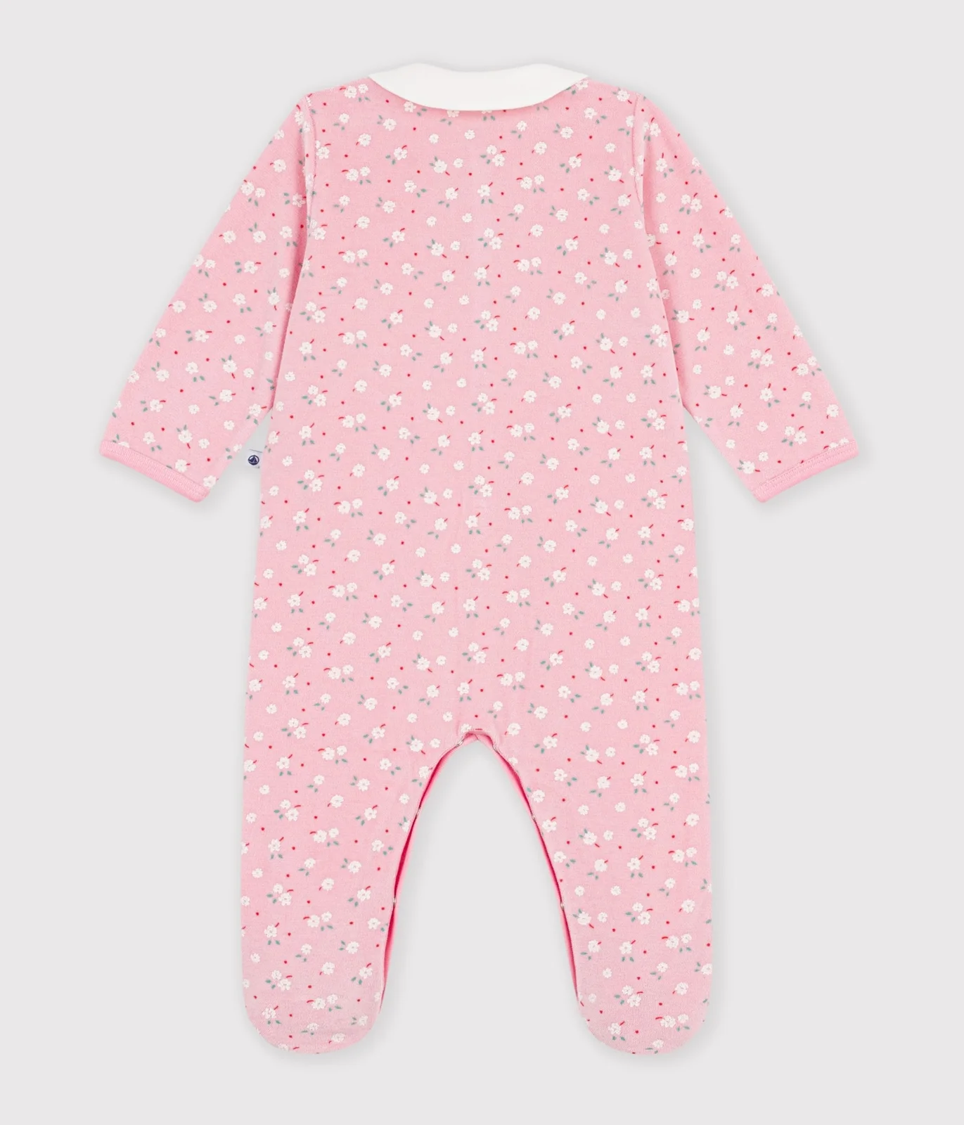 Babies' velour pyjama suit with a collar and floral print detail