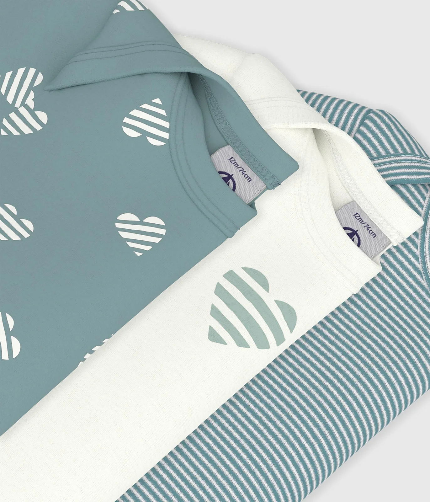 Pack of babies' short-sleeved heart print cotton bodies