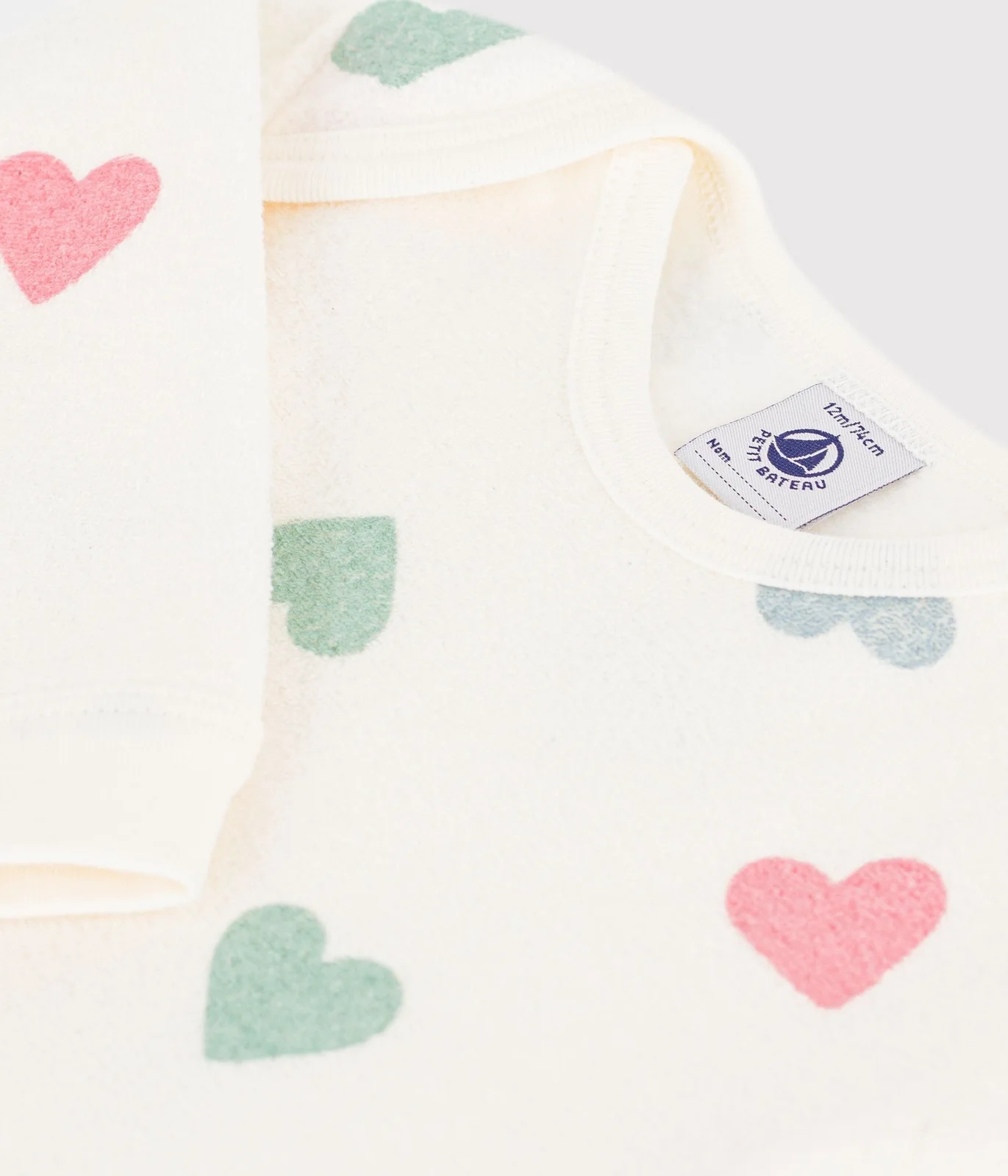 Babies' heart-print popper-free cotton terry pyjama suit