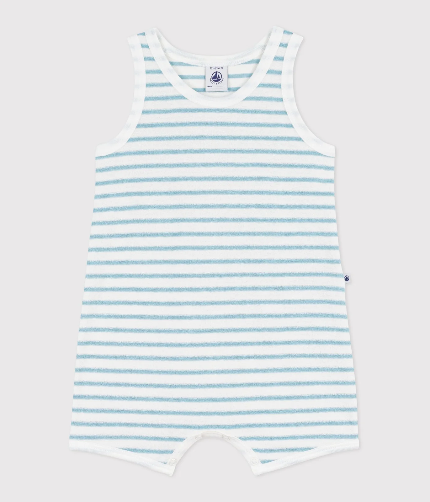 Babies' sleeveless short jumpsuit in stripy cotton terry towelling