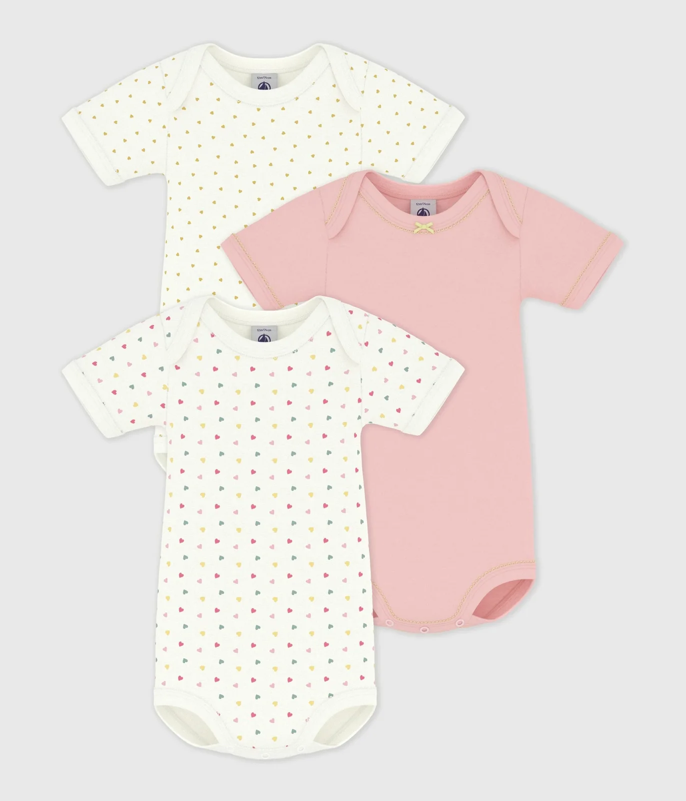 Pack of babies' short-sleeved mini heart-print cotton bodies