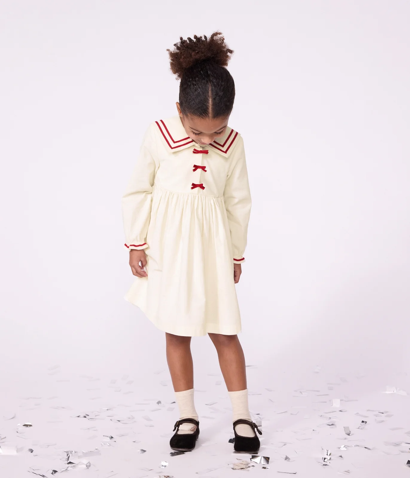 Children's long-sleeved dress in plain corduroy