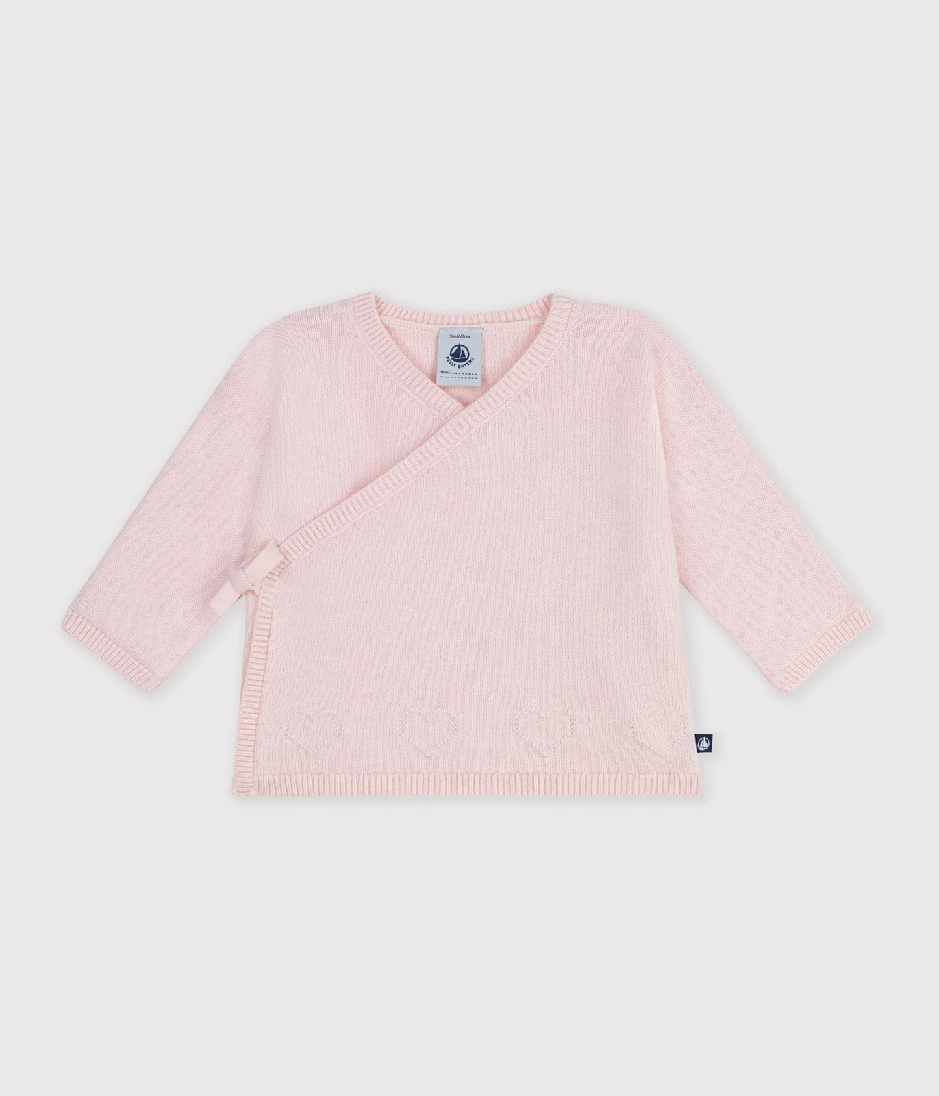 Babies' wool and cotton knit wrapover top