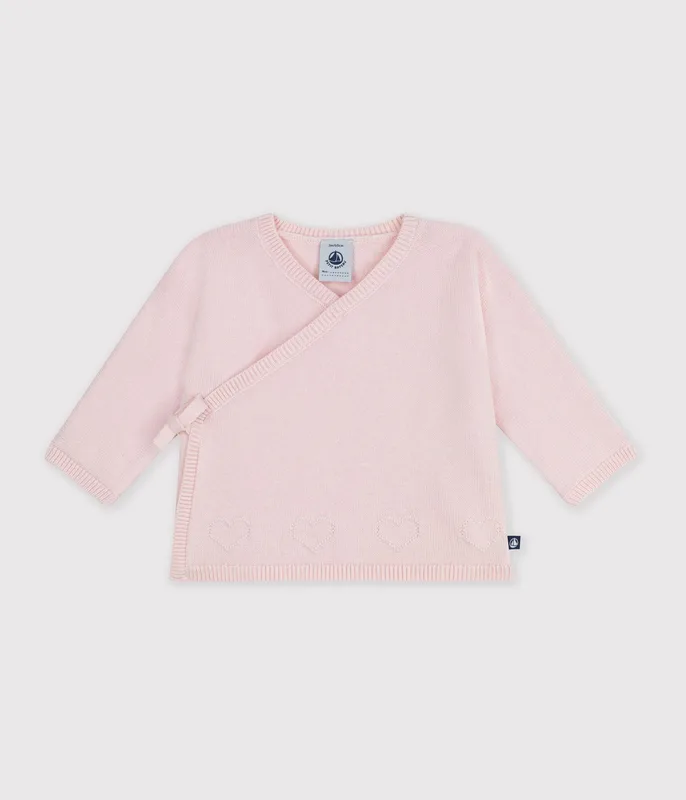 Babies' wool and cotton knit wrapover top