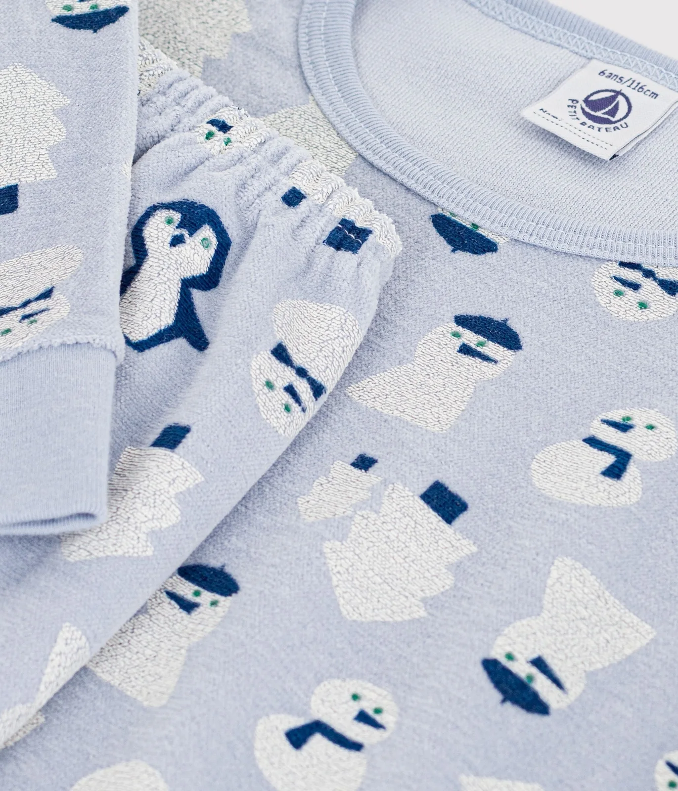 Children's snowman-print velour pyjamas