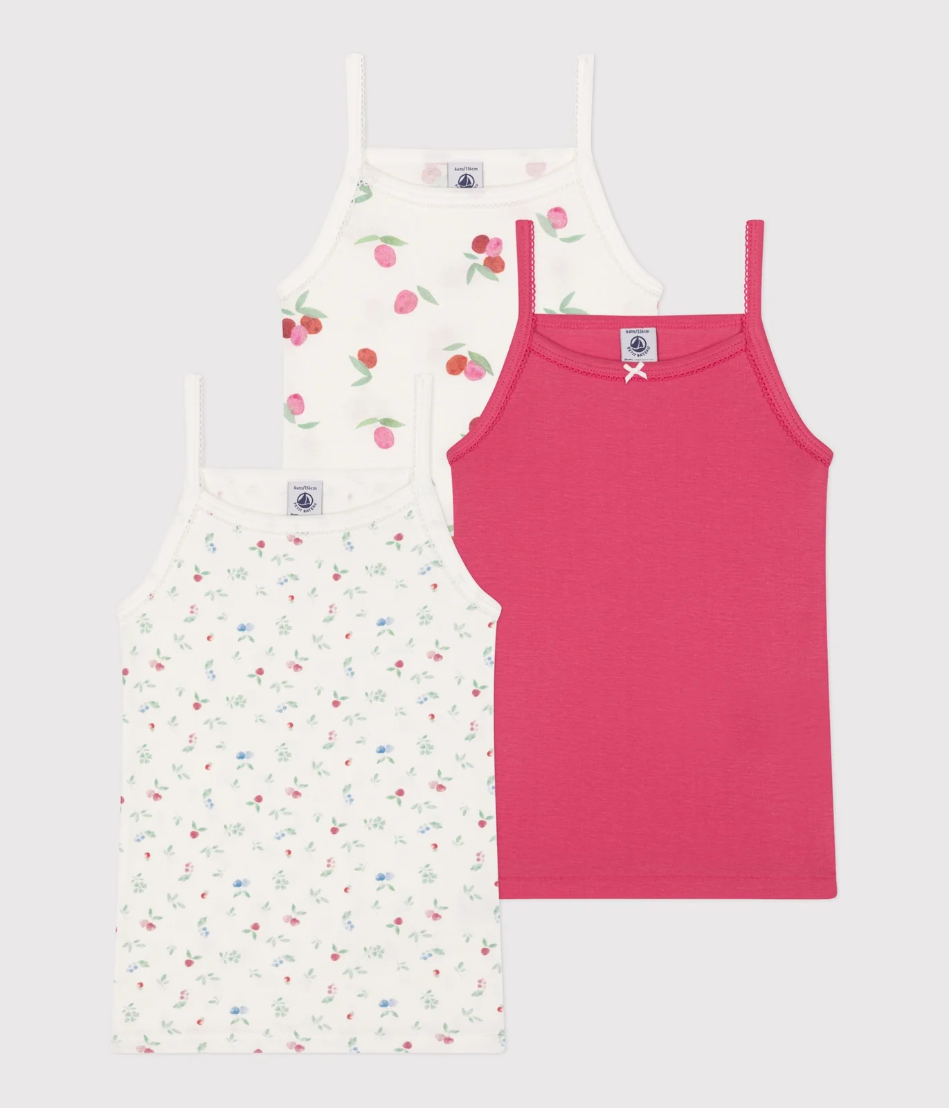 Children's fruit-print cotton tank tops with fine straps - 3-pack