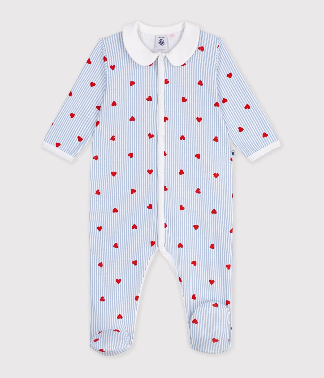 Babies' heart-print cotton pyjama suit with a collar