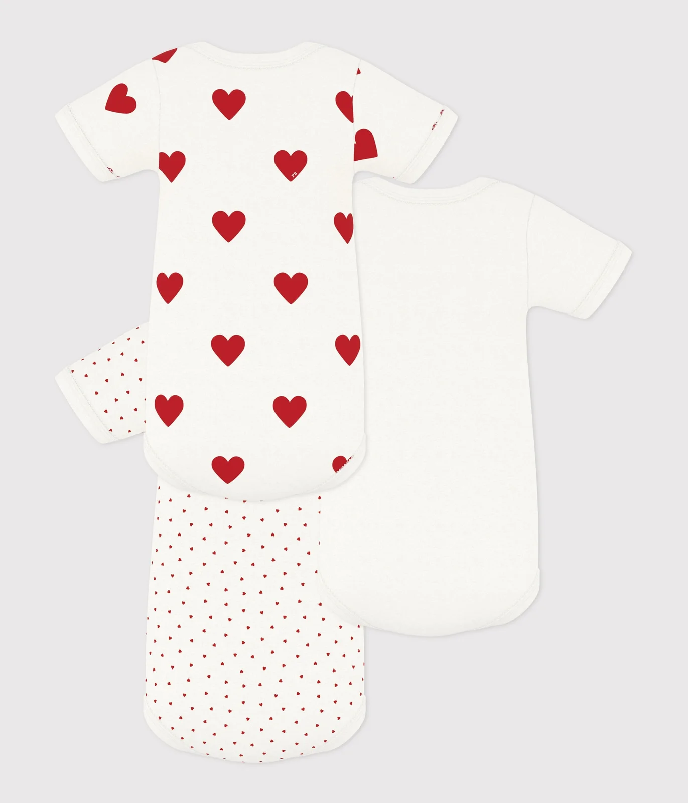 Babies' Heart Patterned Short-Sleeved Cotton Bodysuits - 3-Pack