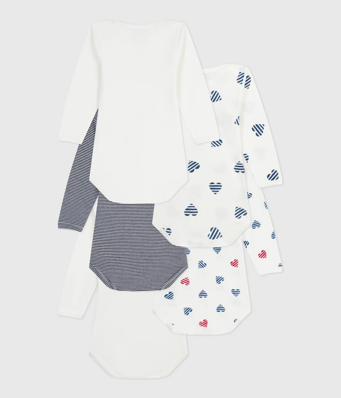 Pack of long-sleeved heart-print cotton bodies for babies