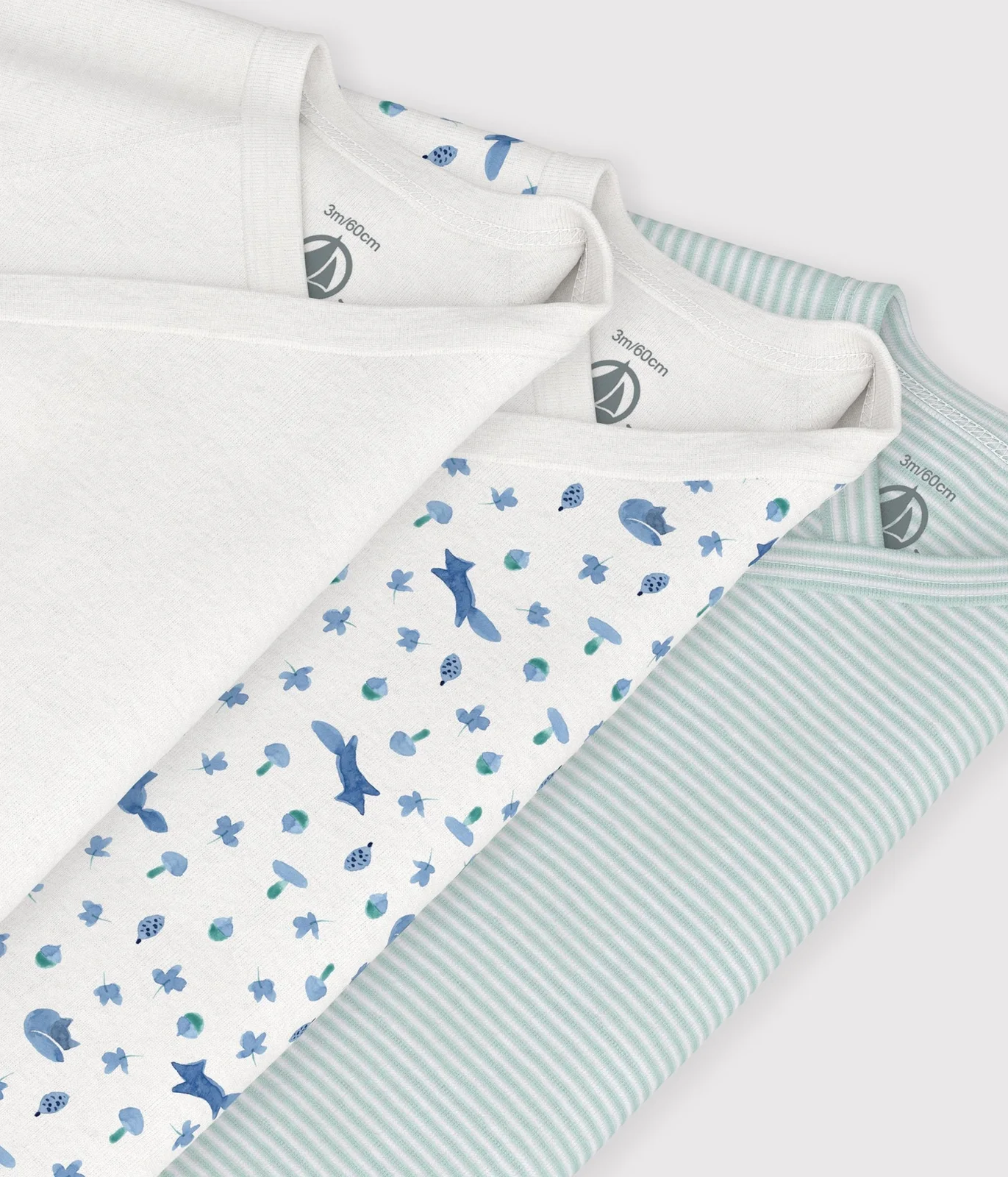 Pack of babies' long-sleeved printed cotton wrapover bodies