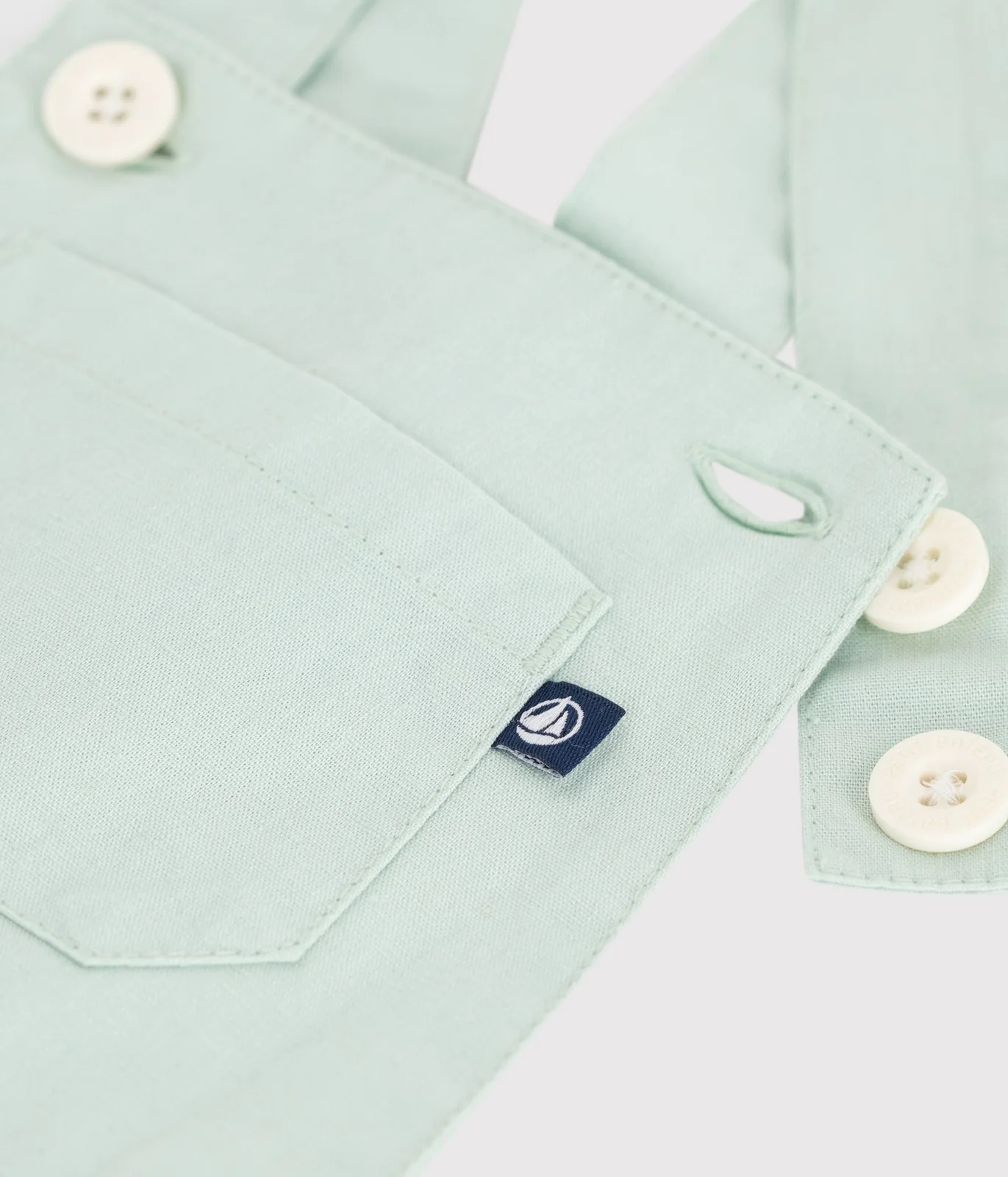 Babies' short-legged plain cotton/linen dungarees