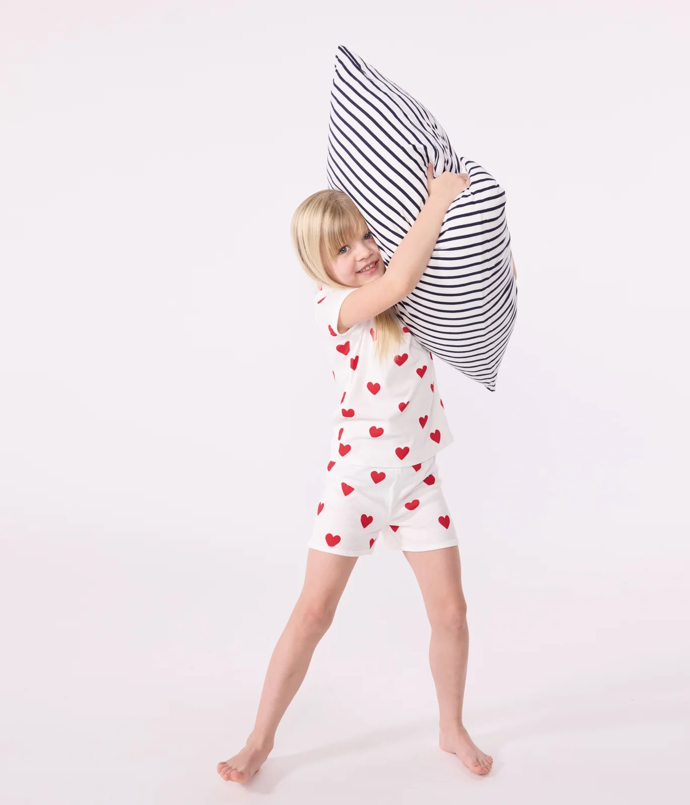 Girls' Heart Patterned Cotton Short Pyjamas