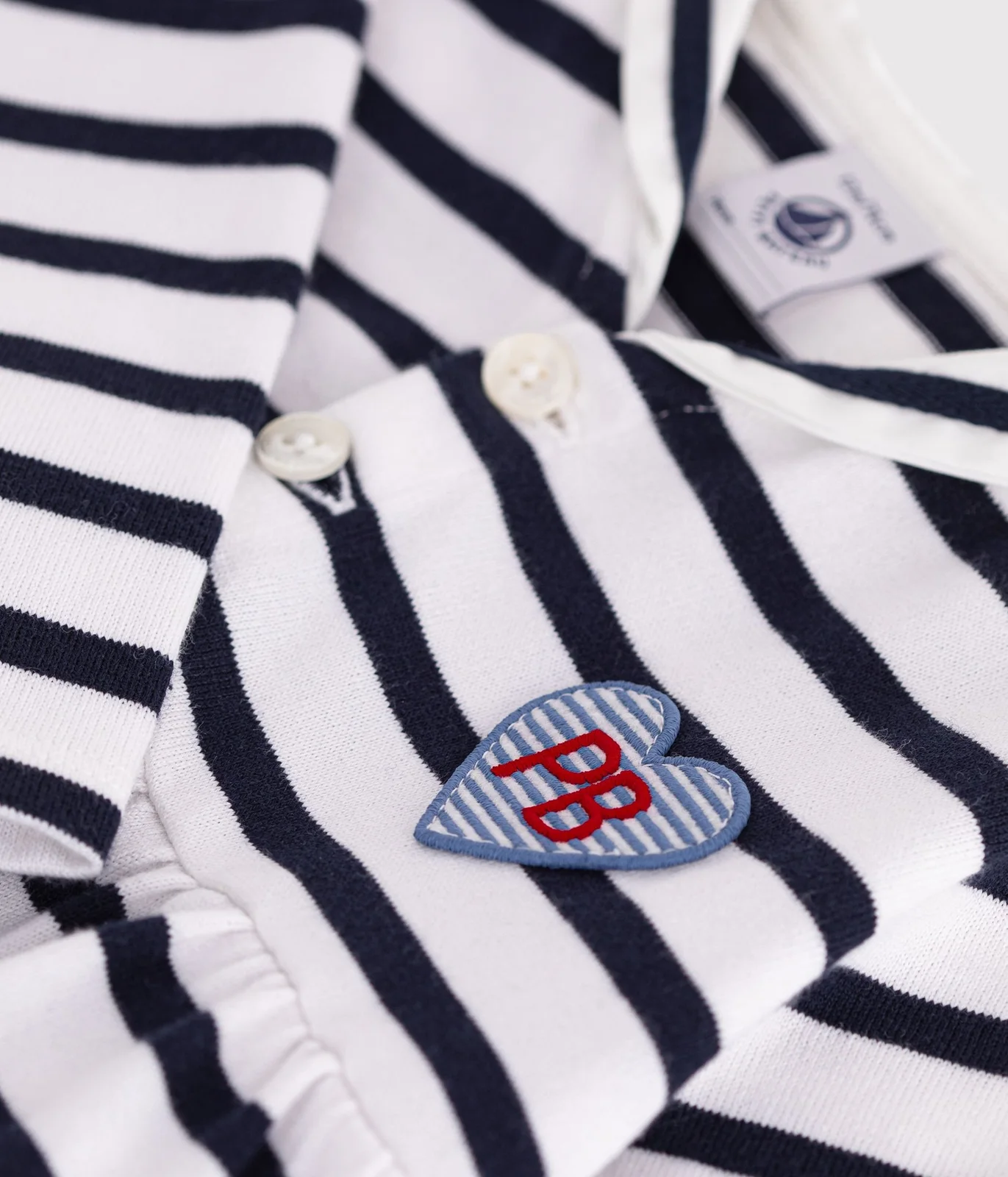 Babies' cotton dress with long sleeves and Breton stripes