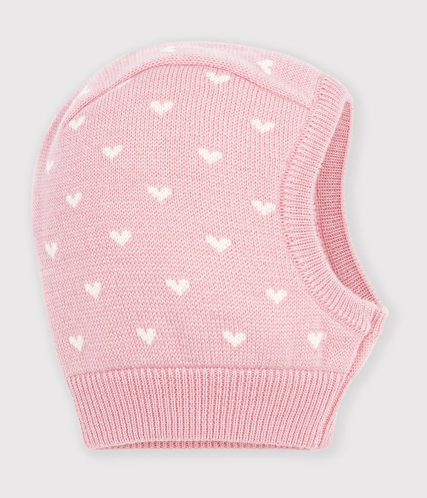 Babies' heart print balaclava in wool and cotton