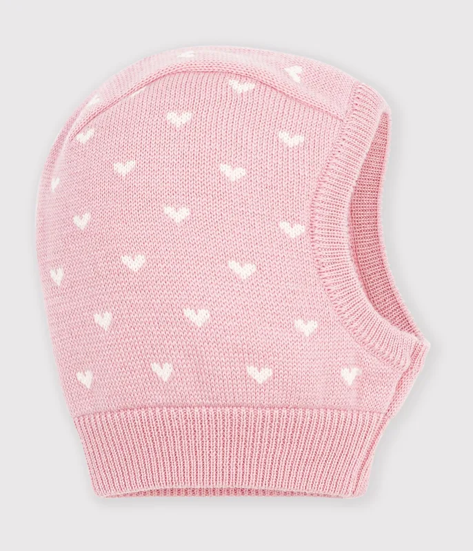 Babies' heart print balaclava in wool and cotton