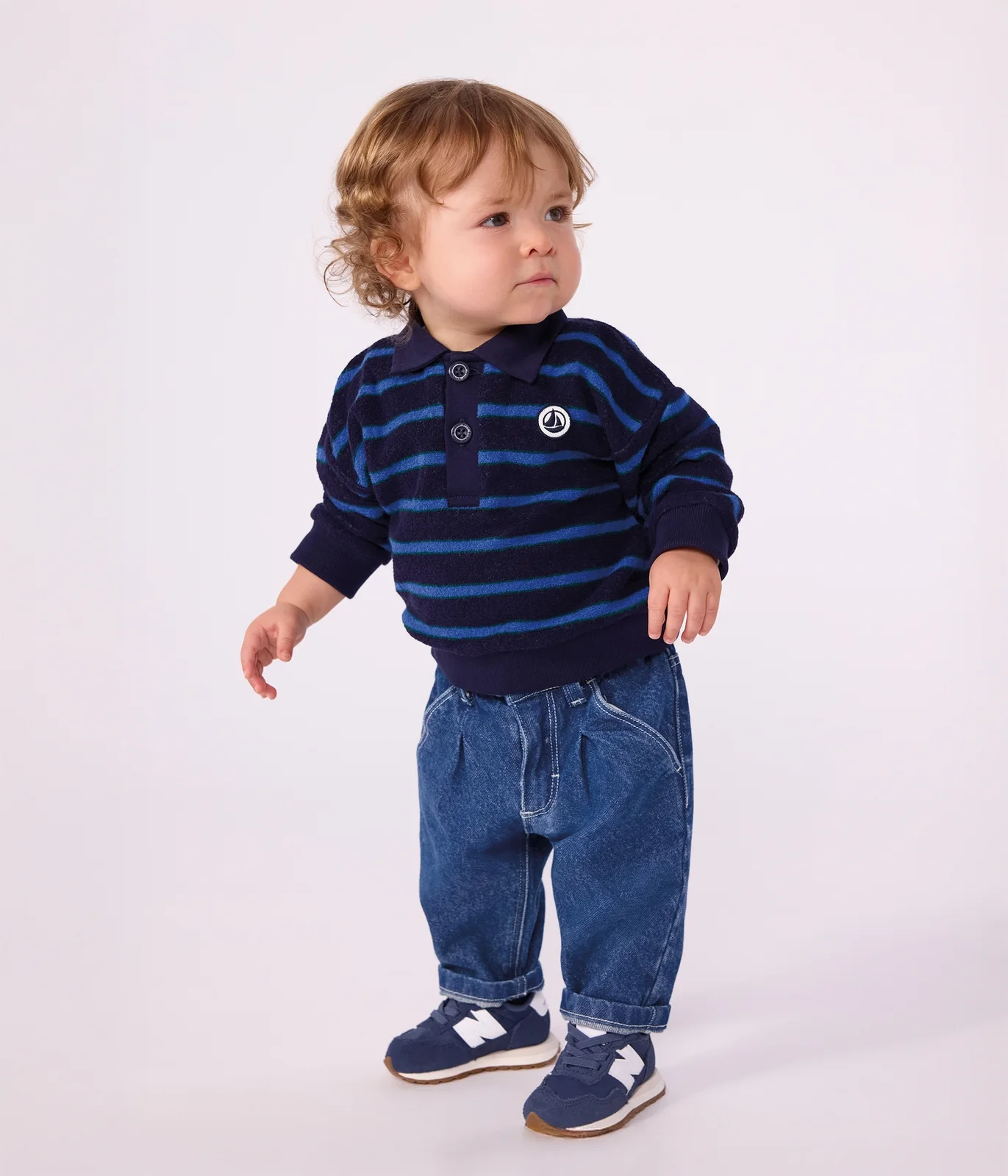 Babies' stripy 0cotton sweatshirt with a polo collar