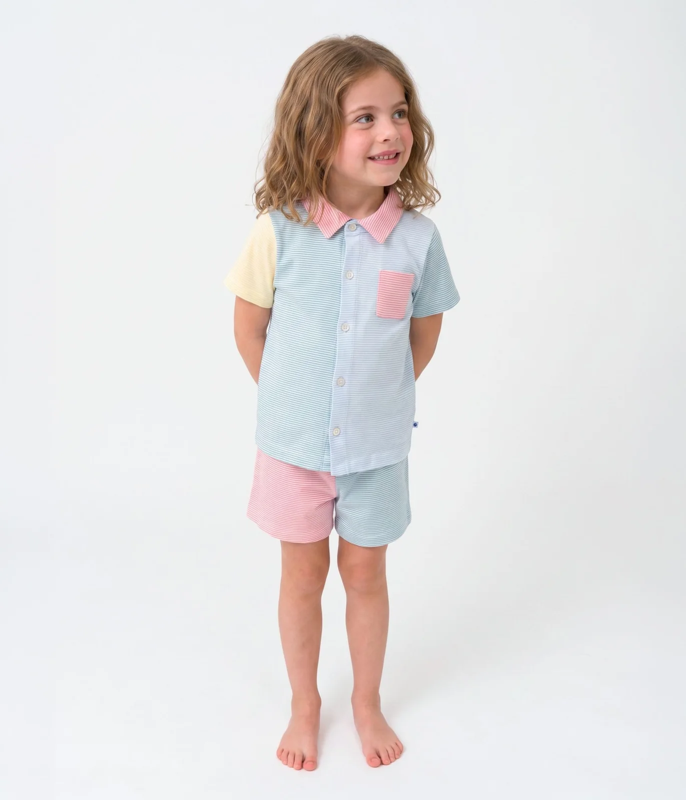 Children's short stripy buttoned cotton pyjamas