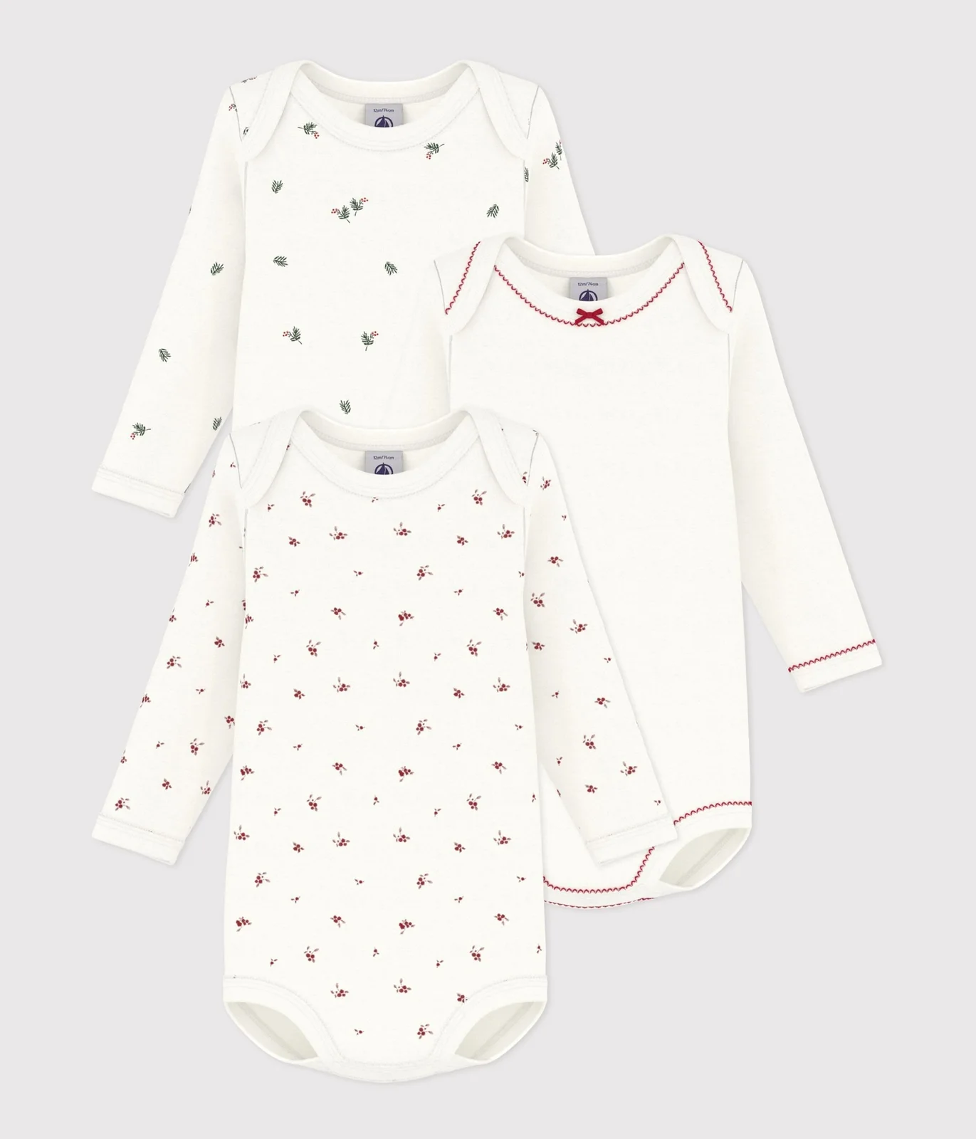 Pack of long-sleeved printed cotton bodies for babies