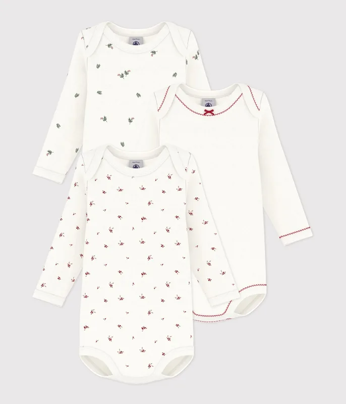 Pack of long-sleeved printed cotton bodies for babies