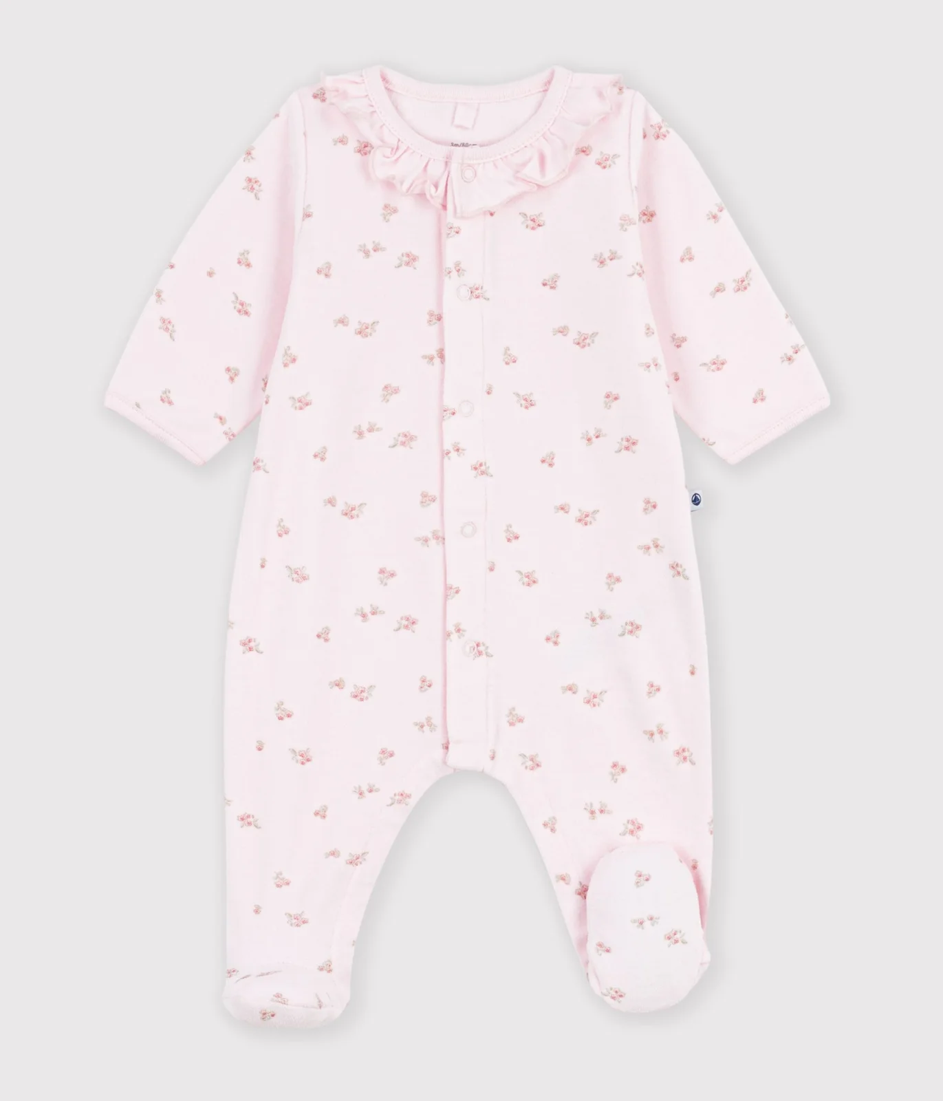 Babies' velour pyjama suit with a collar and floral print