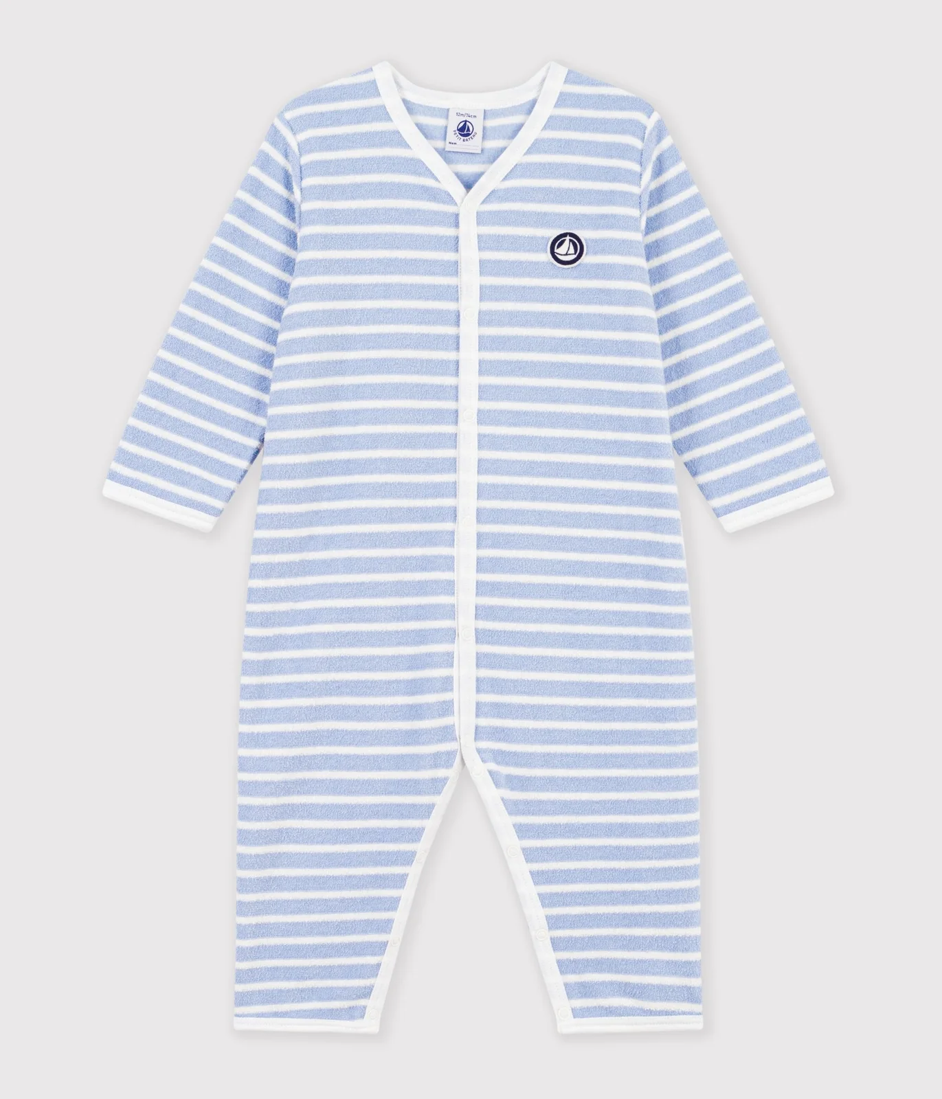 Babies' footless stripy cotton terry pyjama suit