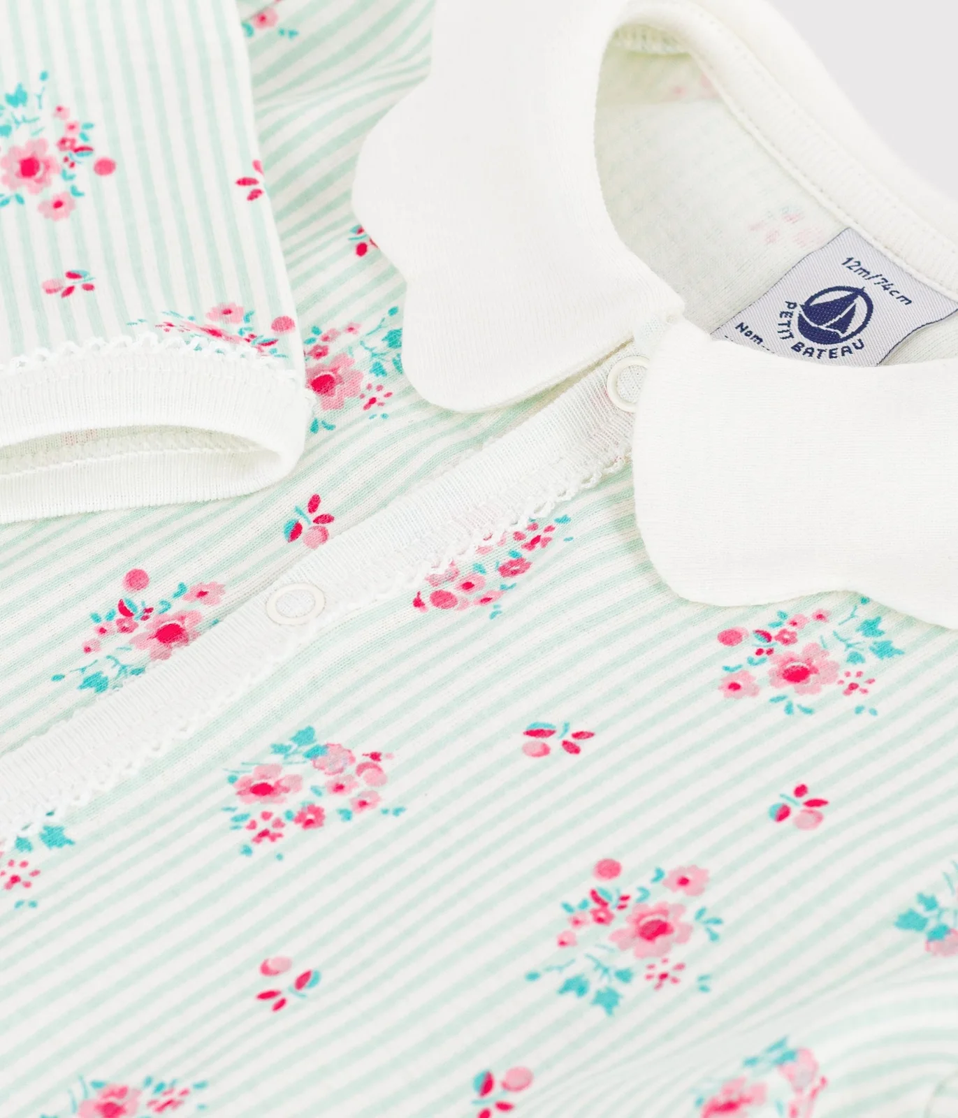 Babies' footless floral-print cotton pyjama suit with a collar