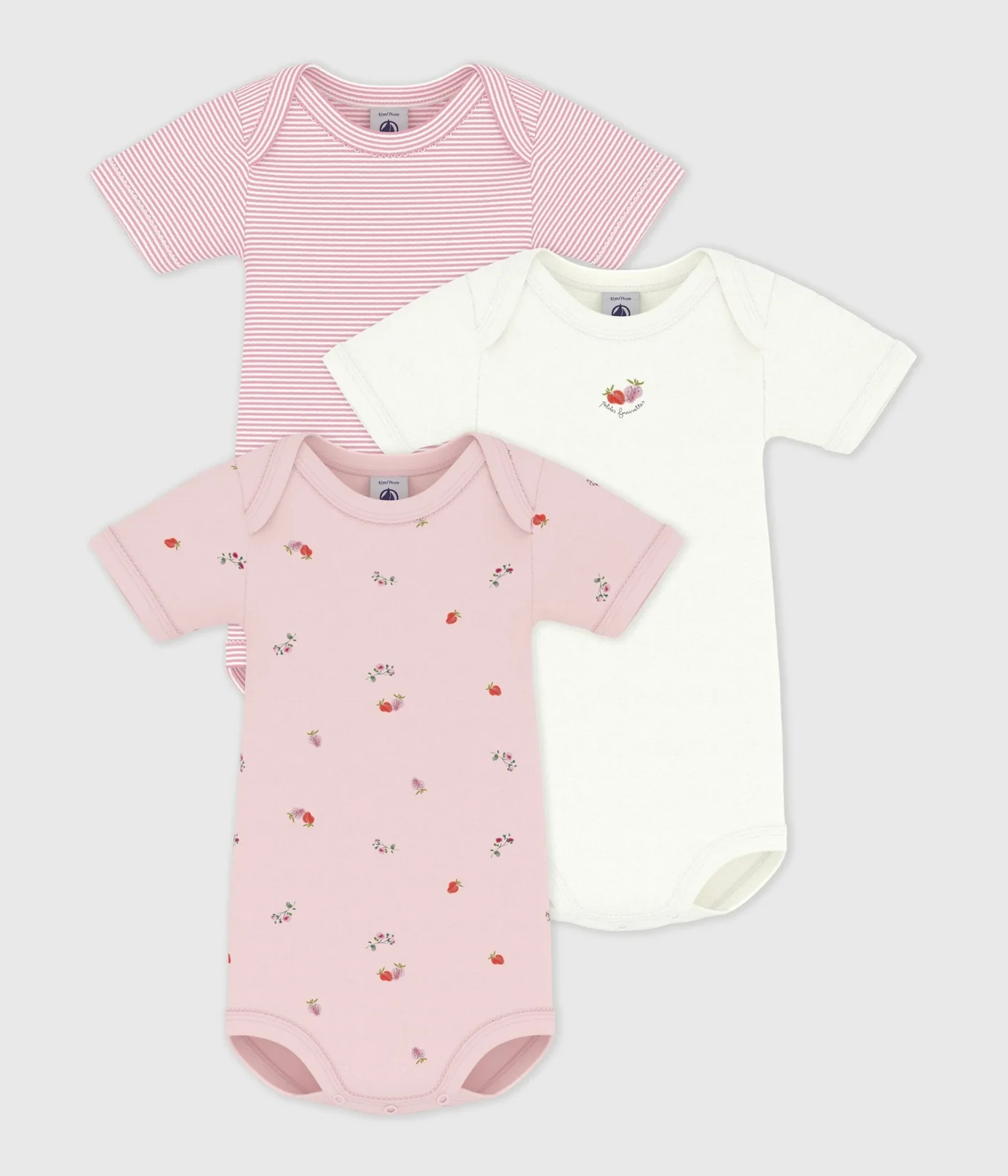 Pack of babies' short-sleeved floral print cotton bodies