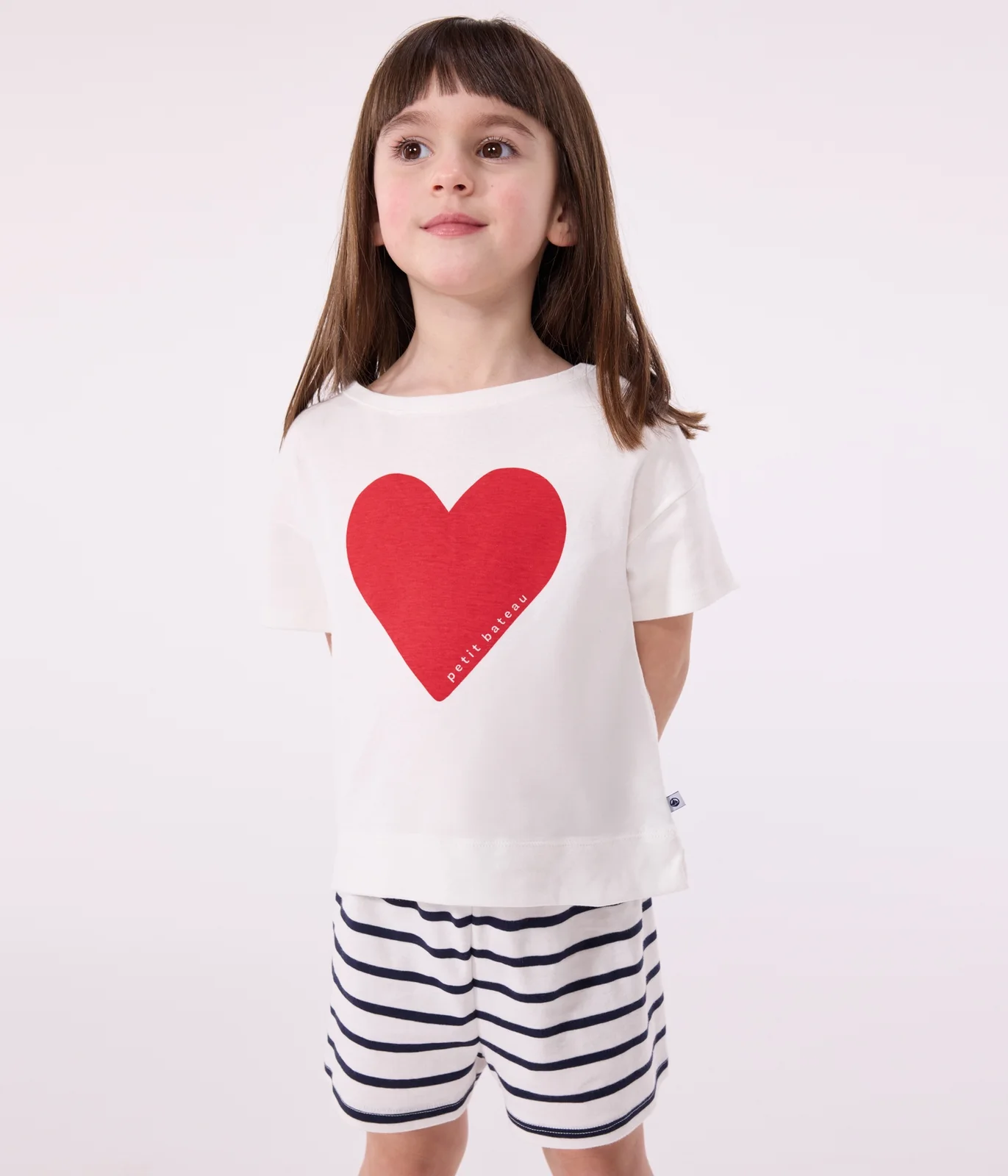 Children's short pajamas in cotton with heart print