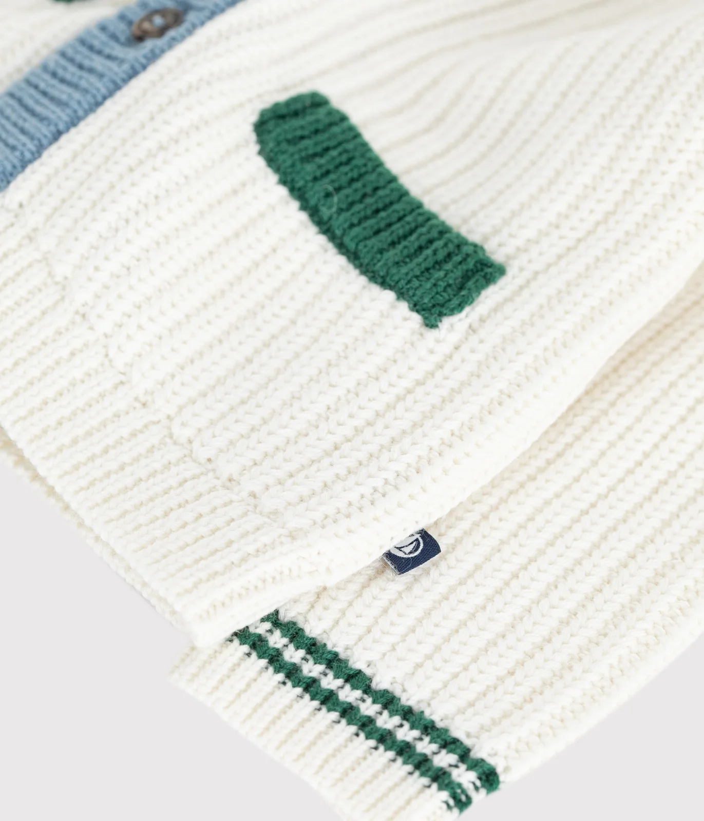 Babies' wool and cotton knit cardigan with contrast details