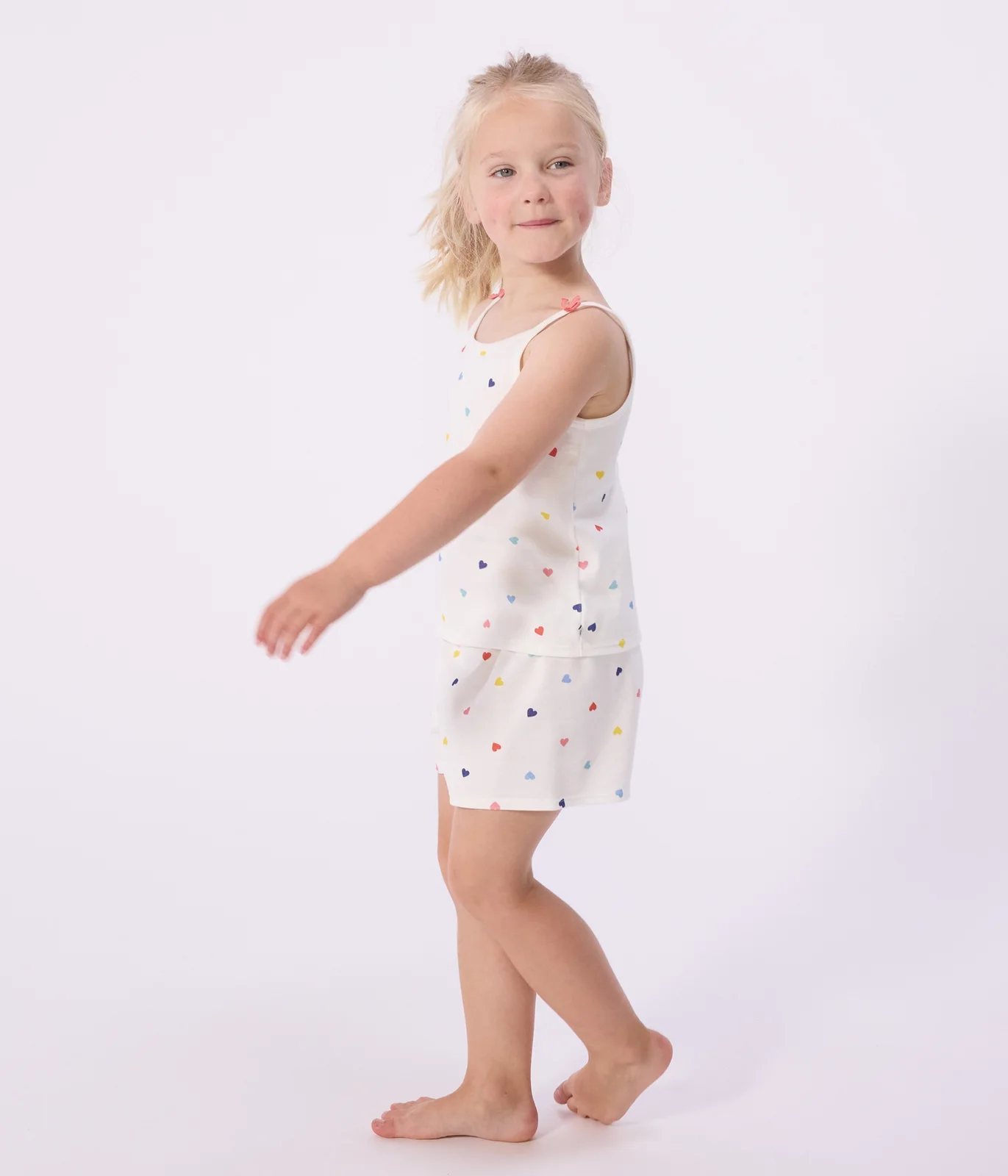 Children's short and strappy heart print cotton pyjamas