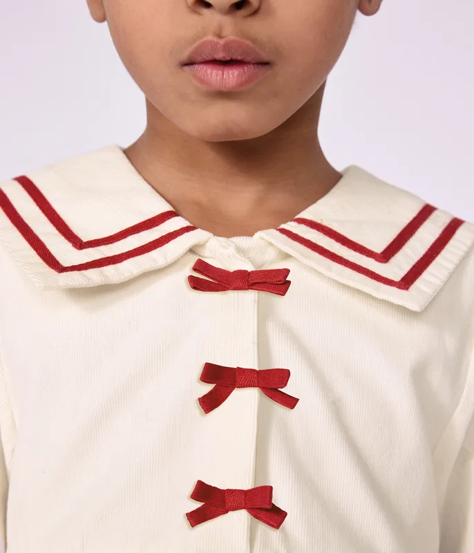 Children's long-sleeved dress in plain corduroy