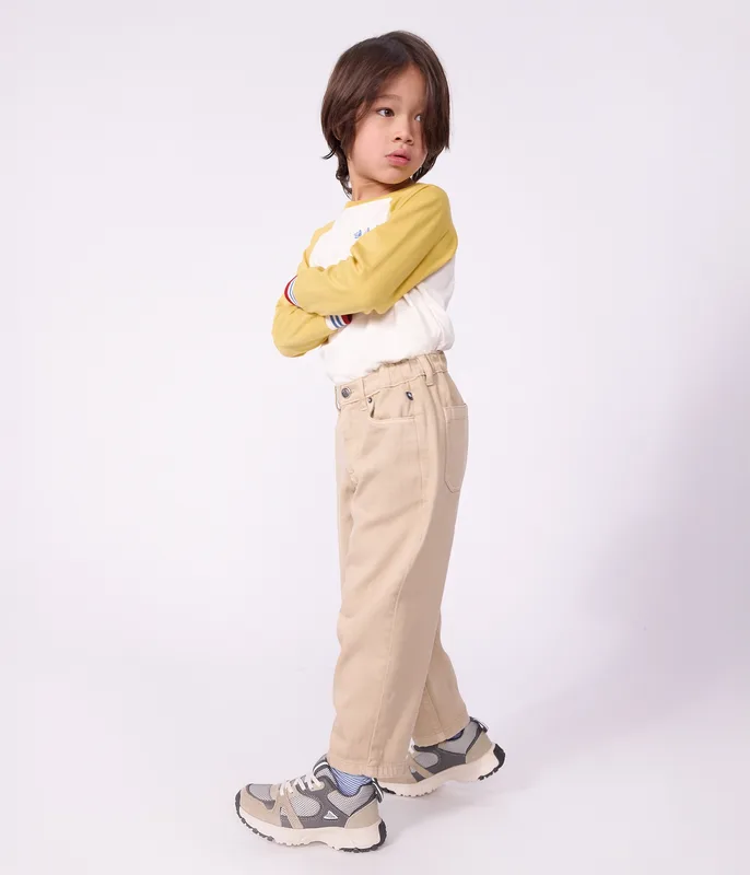 Children's long-sleeved colourblock cotton T-shirt