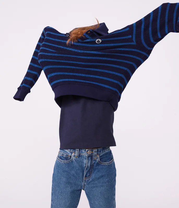 Children's stripy cotton polo neck sweatshirt