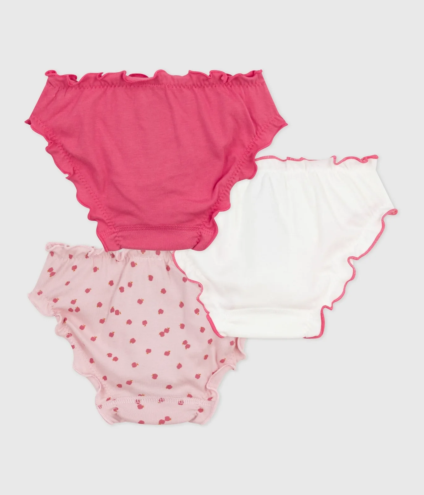 Pack of children's frilly apple-print cotton pants