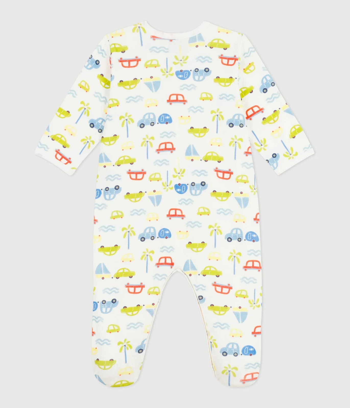 Babies' cotton pyjama suit with a motor car print