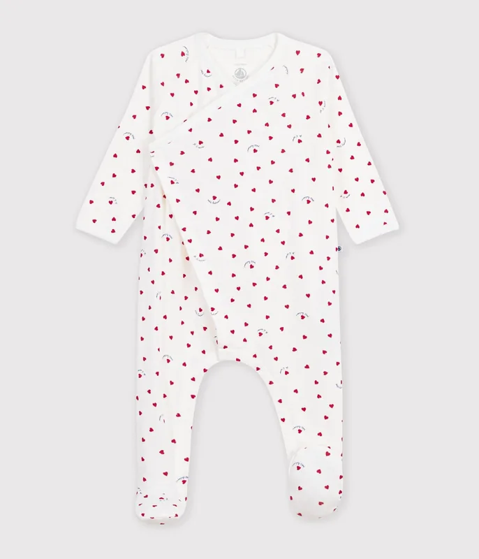 Babies' cotton pyjama suit printed with little hearts