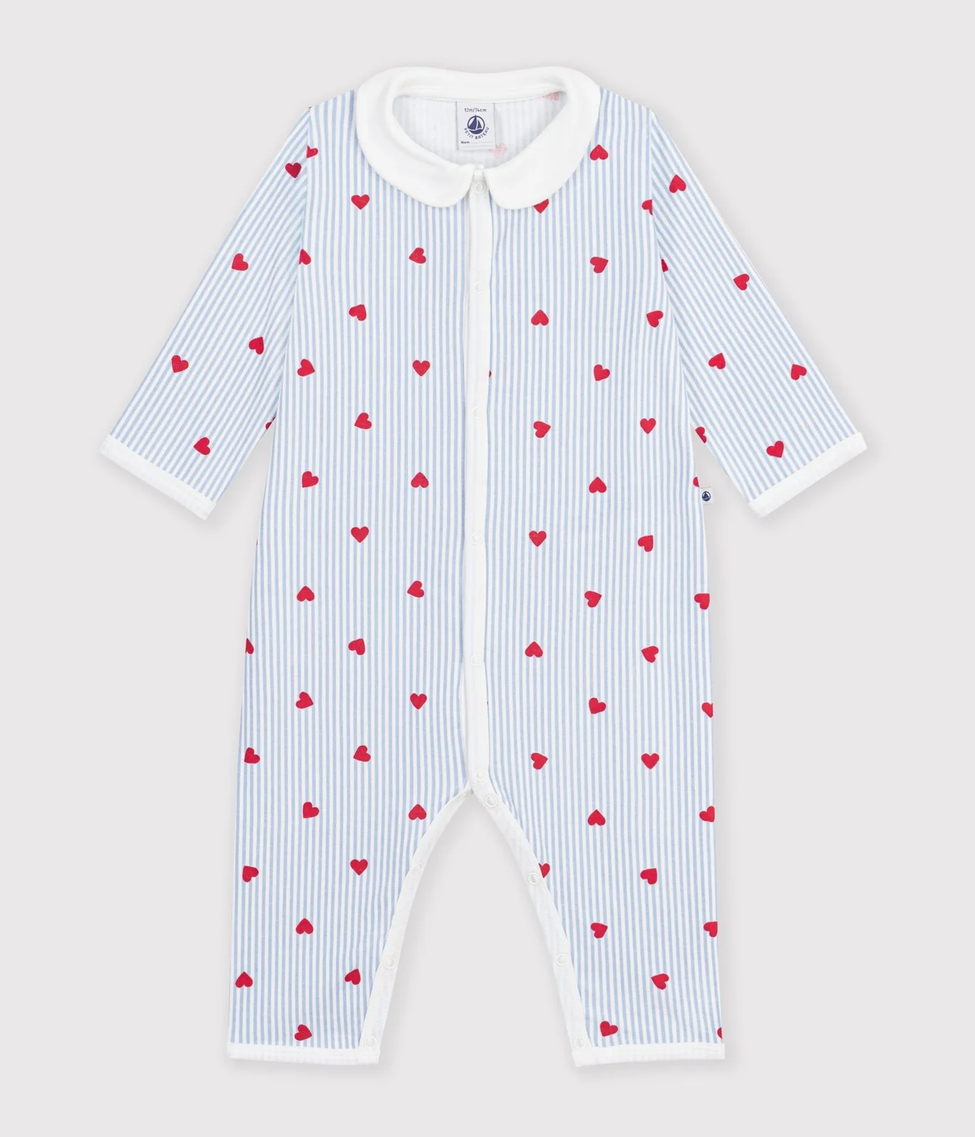 Baby footless cotton pyjamas with heart print