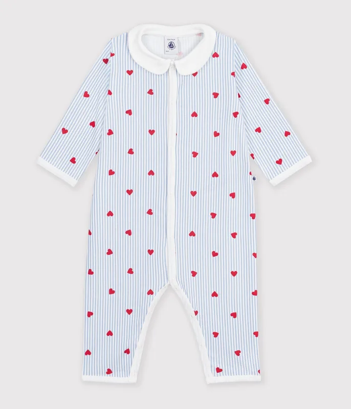 Baby footless cotton pyjamas with heart print
