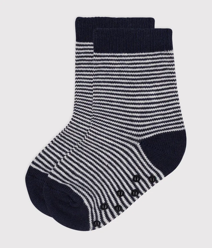 Non-slip striped cotton baby socks