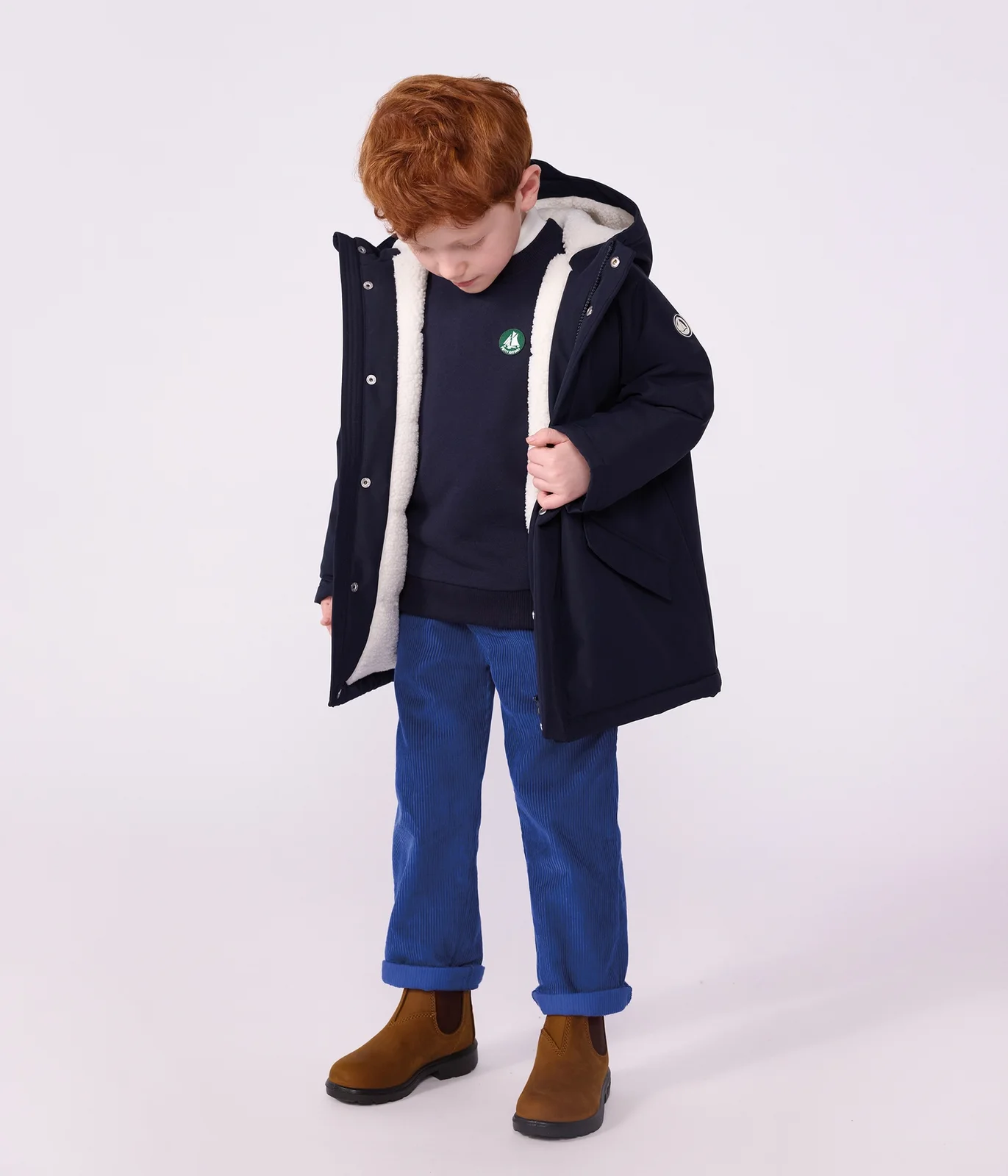 Children's plain mid-length parka