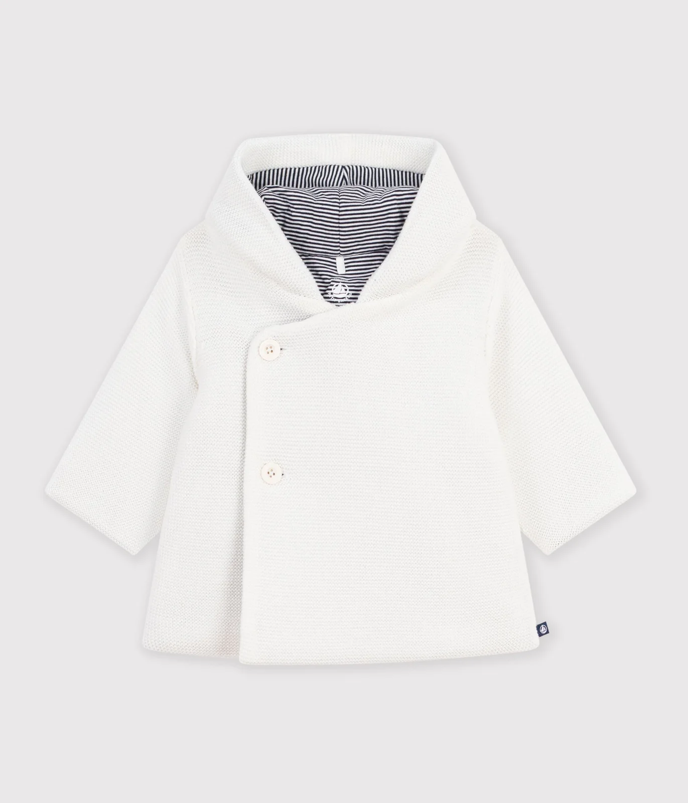 Babies' padded knitted jacket with a pinstripe lining