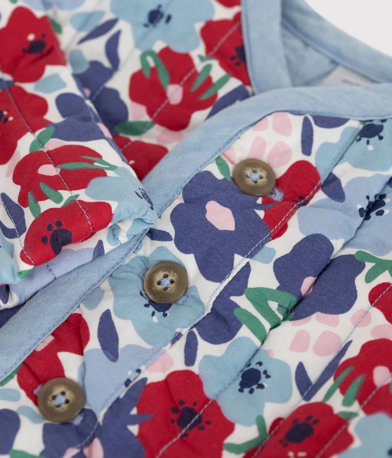 Babies' quilted cotton jacket, printed with flowers