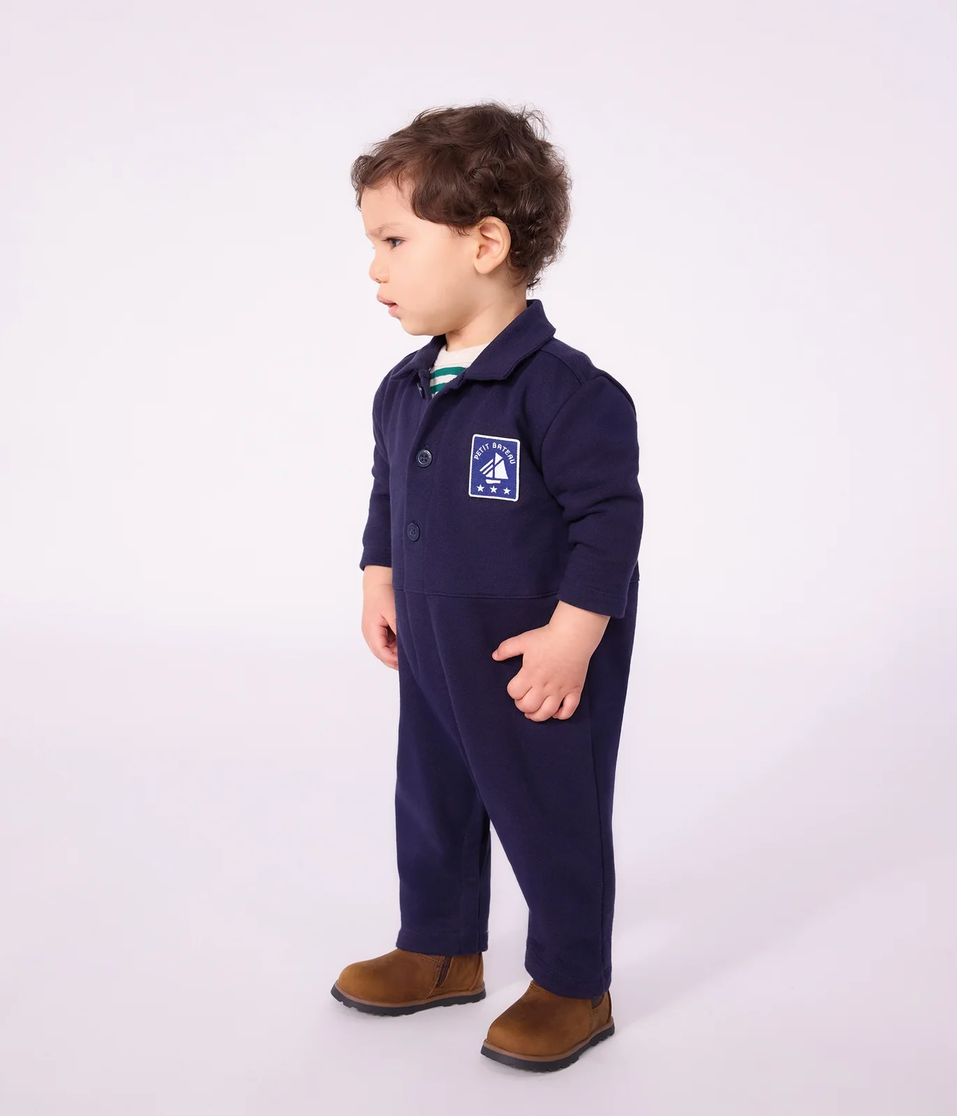 Babies' long plain cotton jumpsuit