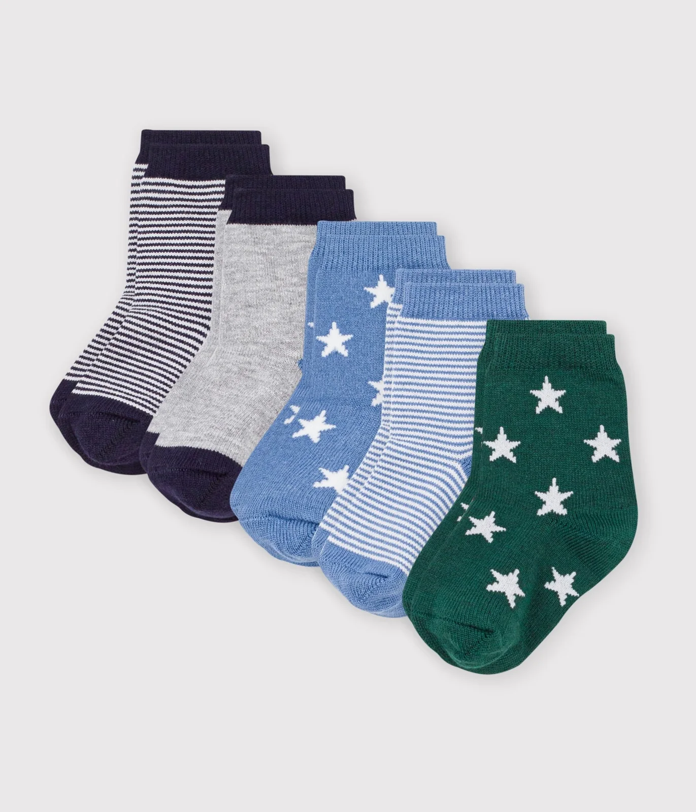 5 pairs of babies' cotton socks printed with stars and stripes